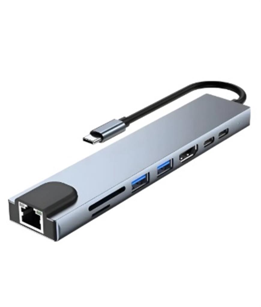 HUB CARRELLO DE RED 8 EN 1 USB/TIPO C a RJ45