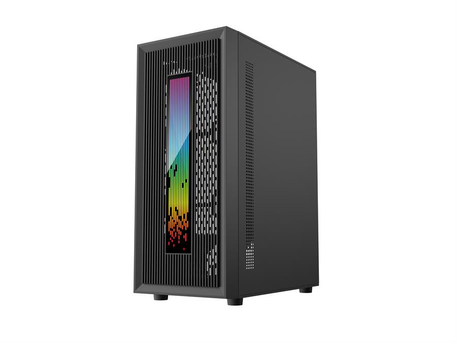 GABINETE VORTEX TG MID-TOWER RGB BLACK FAN x1 + LED FRONTAL W/BUTTON CONTROL