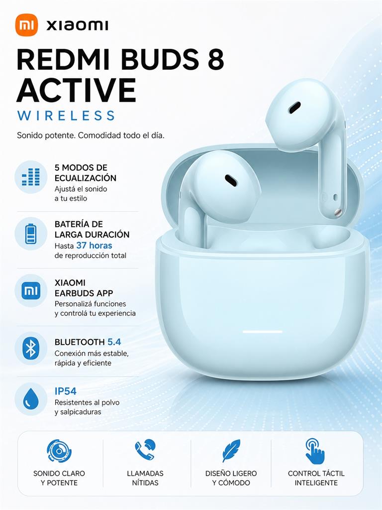 AURICULAR XIAOMI REDMI BUDS 8 ACTIVE INALAMBRICO CELESTE