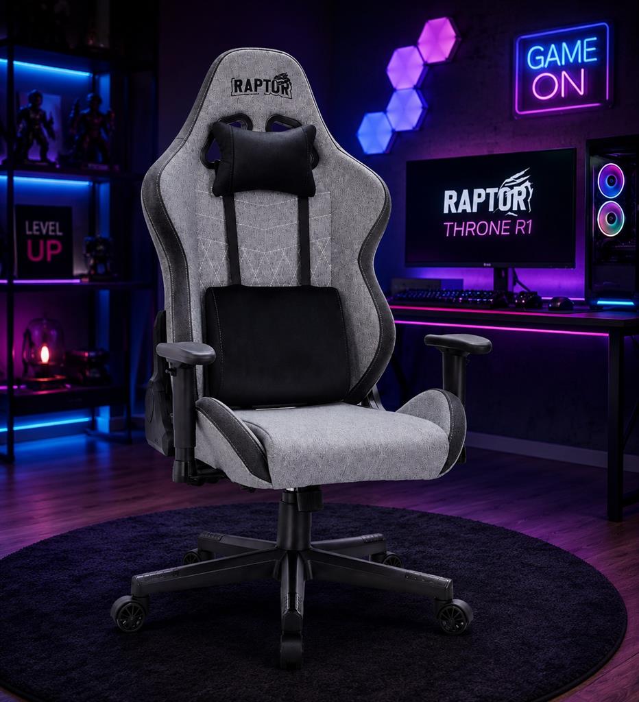 SILLA GAMER ERGONOMICO RAPTOR TRHONE R1 RECLINABLE GRIS