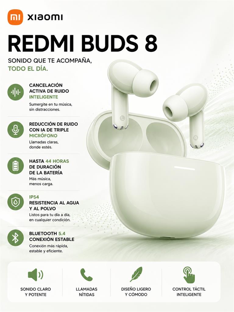 AURICULAR XIAOMI REDMI BUDS 8 INALAMBRICO VERDE