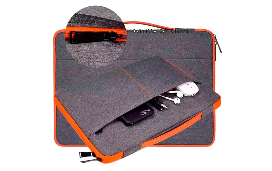 CDETEK FUNDA NOTEBOOK 15.6 PULGADAS GRIS C/ NARANJA  +  2 BOLSILLOS