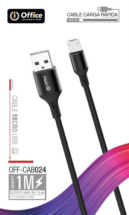 CABLE USB 2.0 A MICRO USB 1.00 MTS OFF-CAB024 2.4 AMP TRENZADO NEGRO