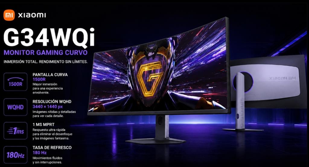 MONITOR GAMER CURVO XIAOMI 34" G34WQi 2026 180Hz WQHD 1MS