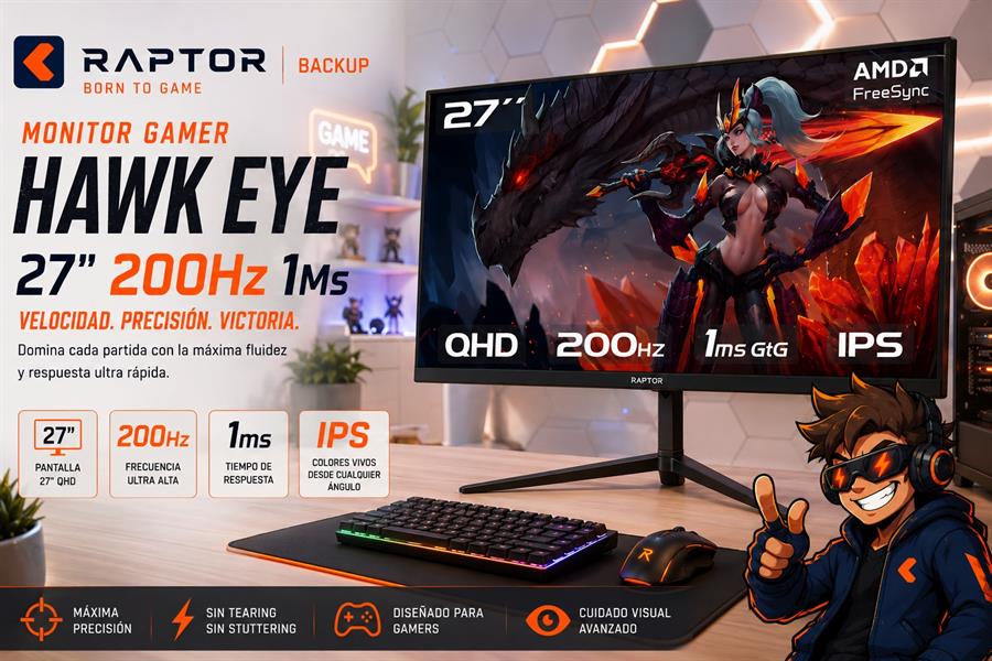 MONITOR GAMER HAWK EYE 27" 200HZ 1Ms QHD  IPS